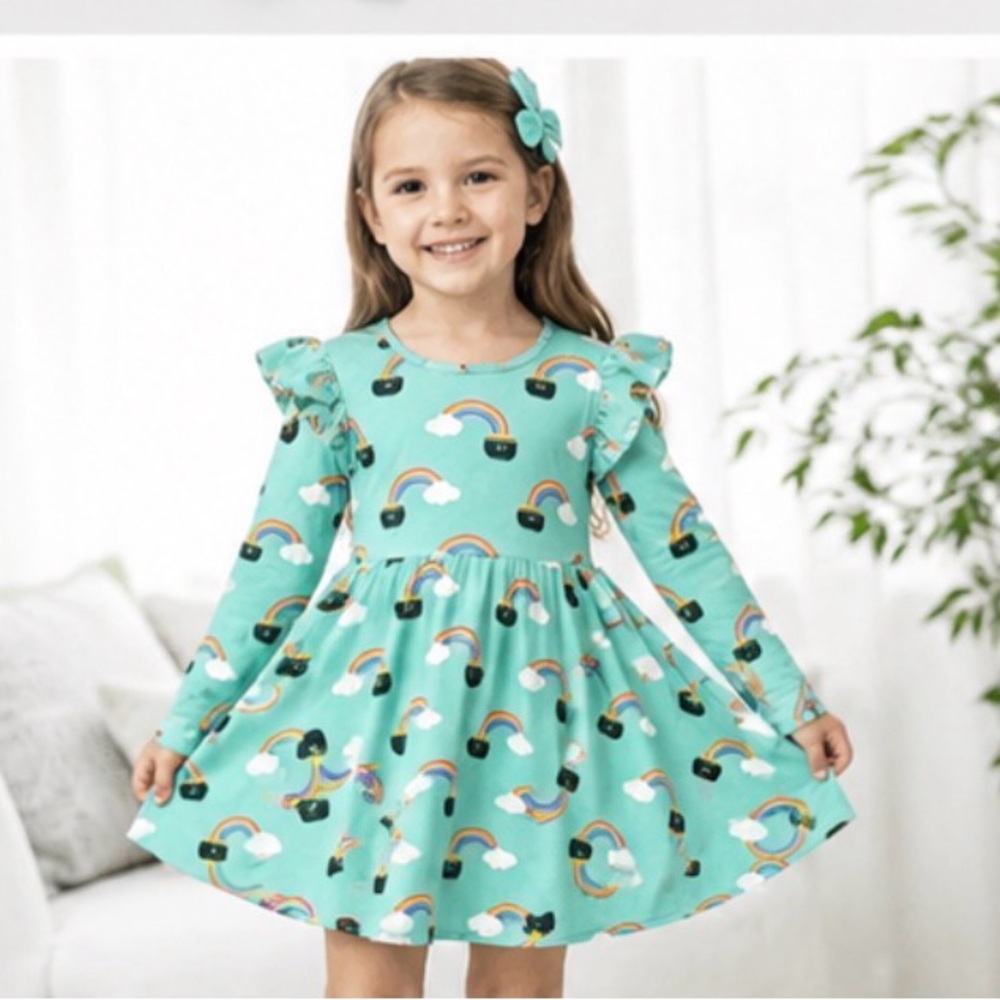 Monica + Andy Double Ruffle Long Sleeve Dress | Size 6/7